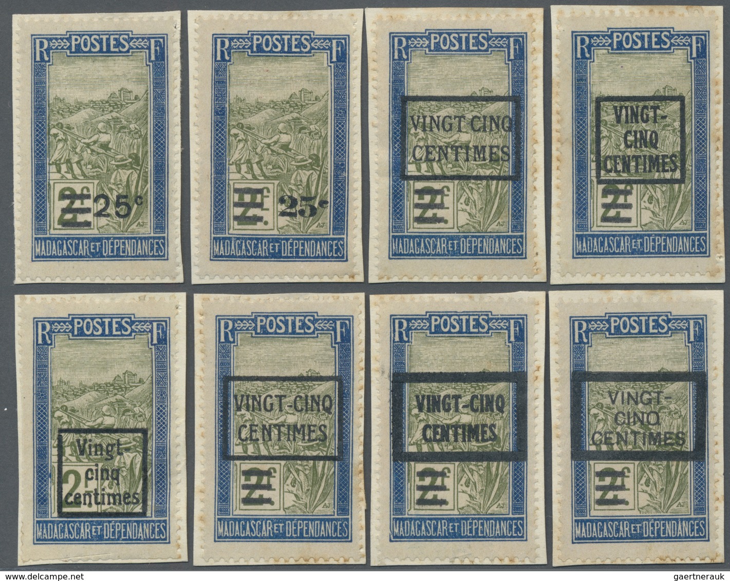 Brfst Madagaskar: 1922, 25 C. On 2 F. Blue And Oliv Landscapes With Overprint, Eight Different Overprint T - Andere & Zonder Classificatie