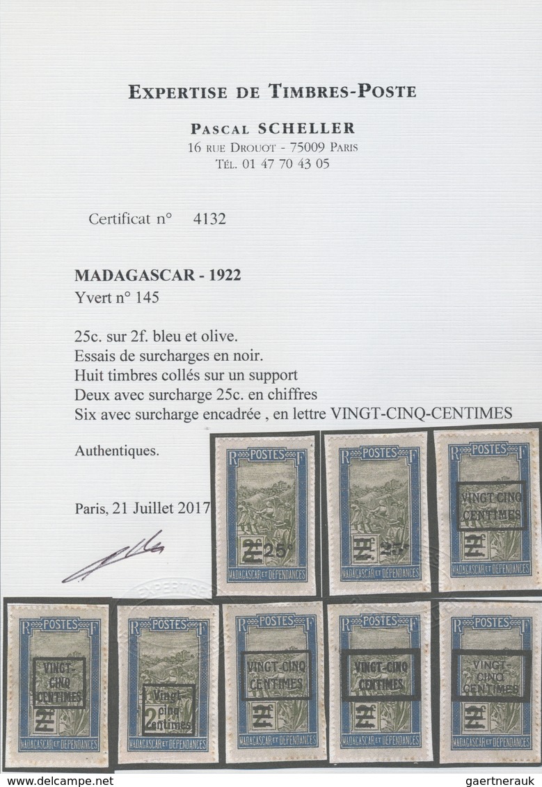 Brfst Madagaskar: 1922, 25 C. On 2 F. Blue And Oliv Landscapes With Overprint, Eight Different Overprint T - Autres & Non Classés
