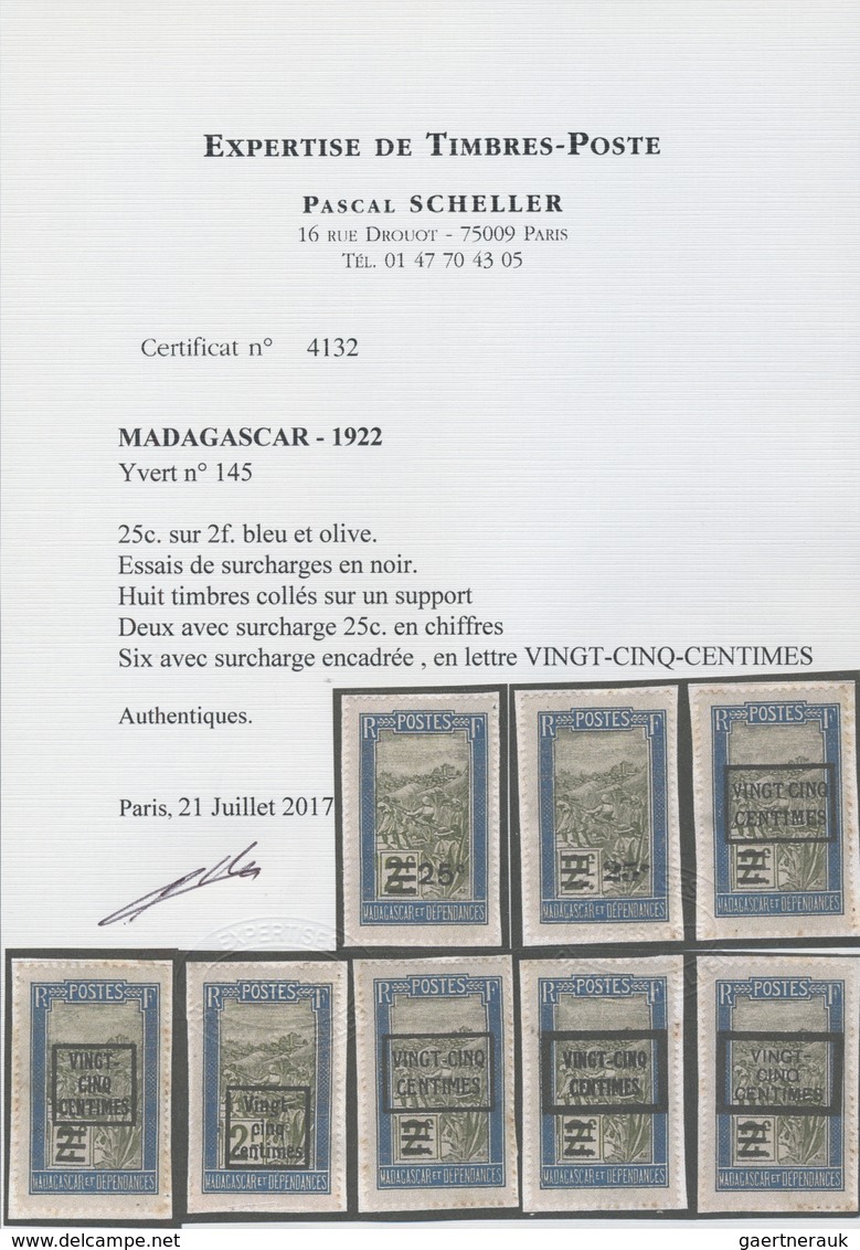 Brfst Madagaskar: 1922, 25 C. On 2 F. Blue And Oliv Landscapes With Overprint, Eight Different Overprint T - Andere & Zonder Classificatie