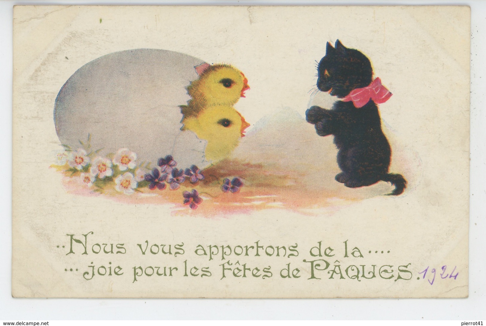 POUSSINS - CAT - Jolie Carte Fantaisie Poussins Et Chat De "Joyeuses Pâques " - Katten