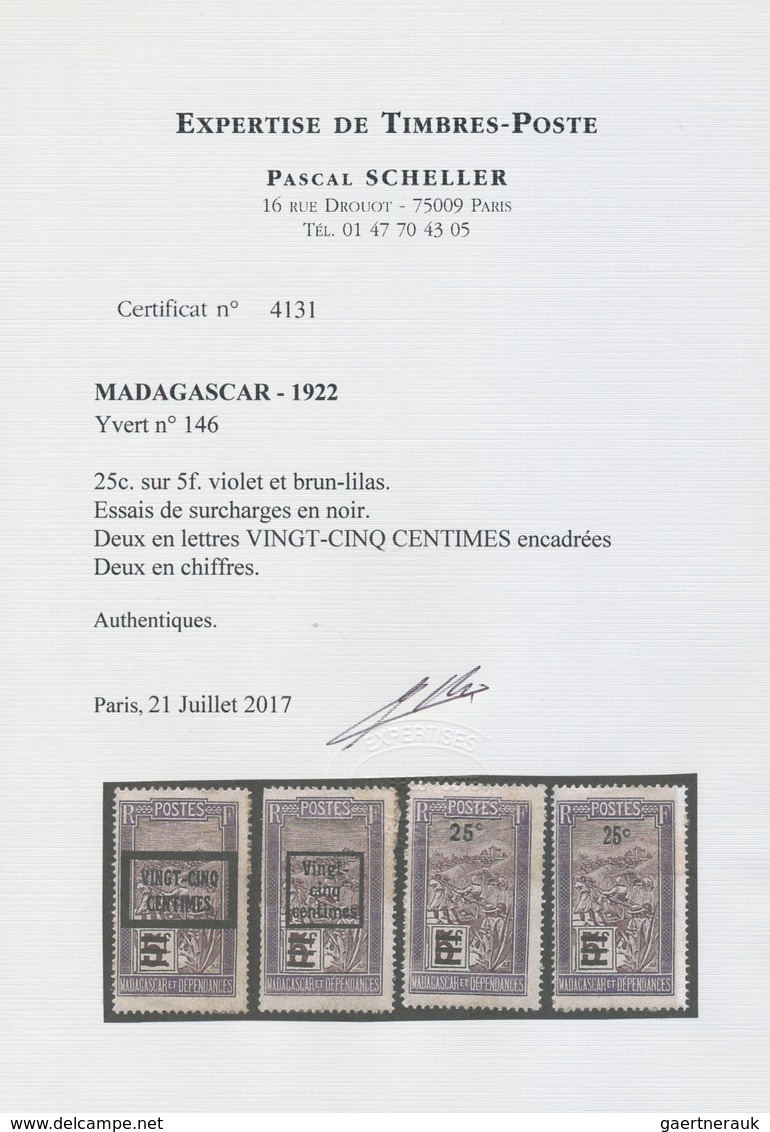 * Madagaskar: 1922, 25 C. On 5 F. Violet And Brown Landscapes With Overprint, Four Different Overprint - Autres & Non Classés
