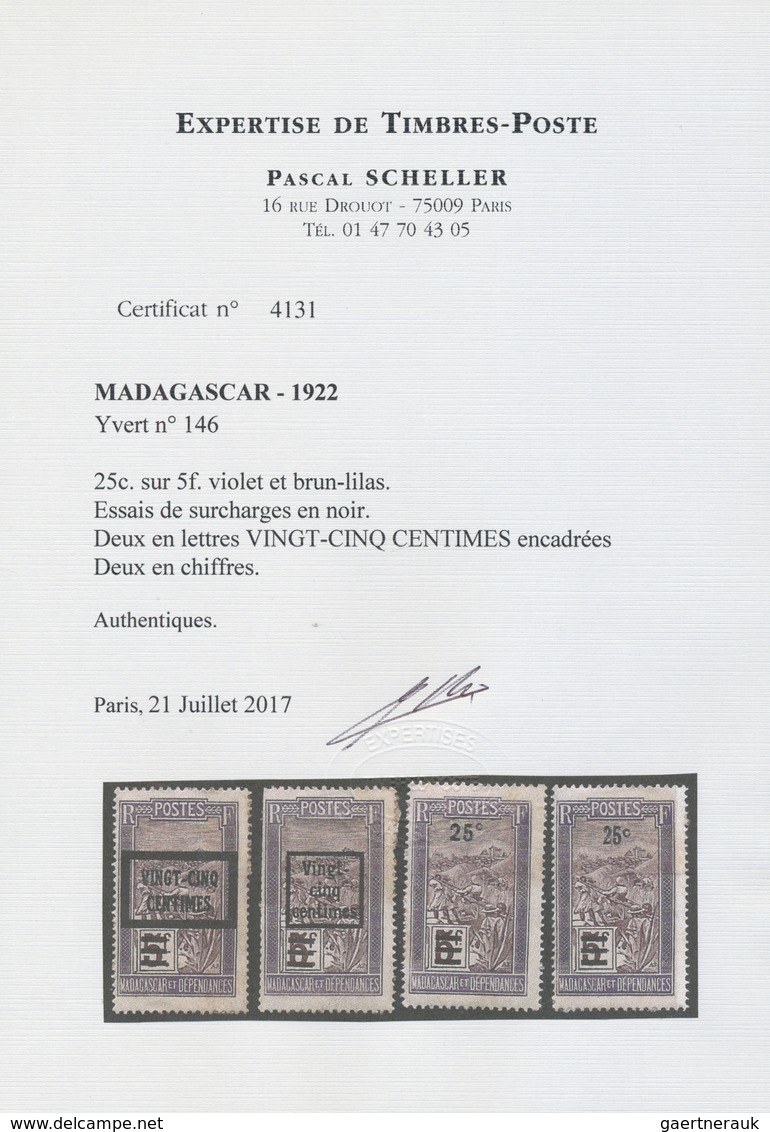 * Madagaskar: 1922, 25 C. On 5 F. Violet And Brown Landscapes With Overprint, Four Different Overprint - Andere & Zonder Classificatie