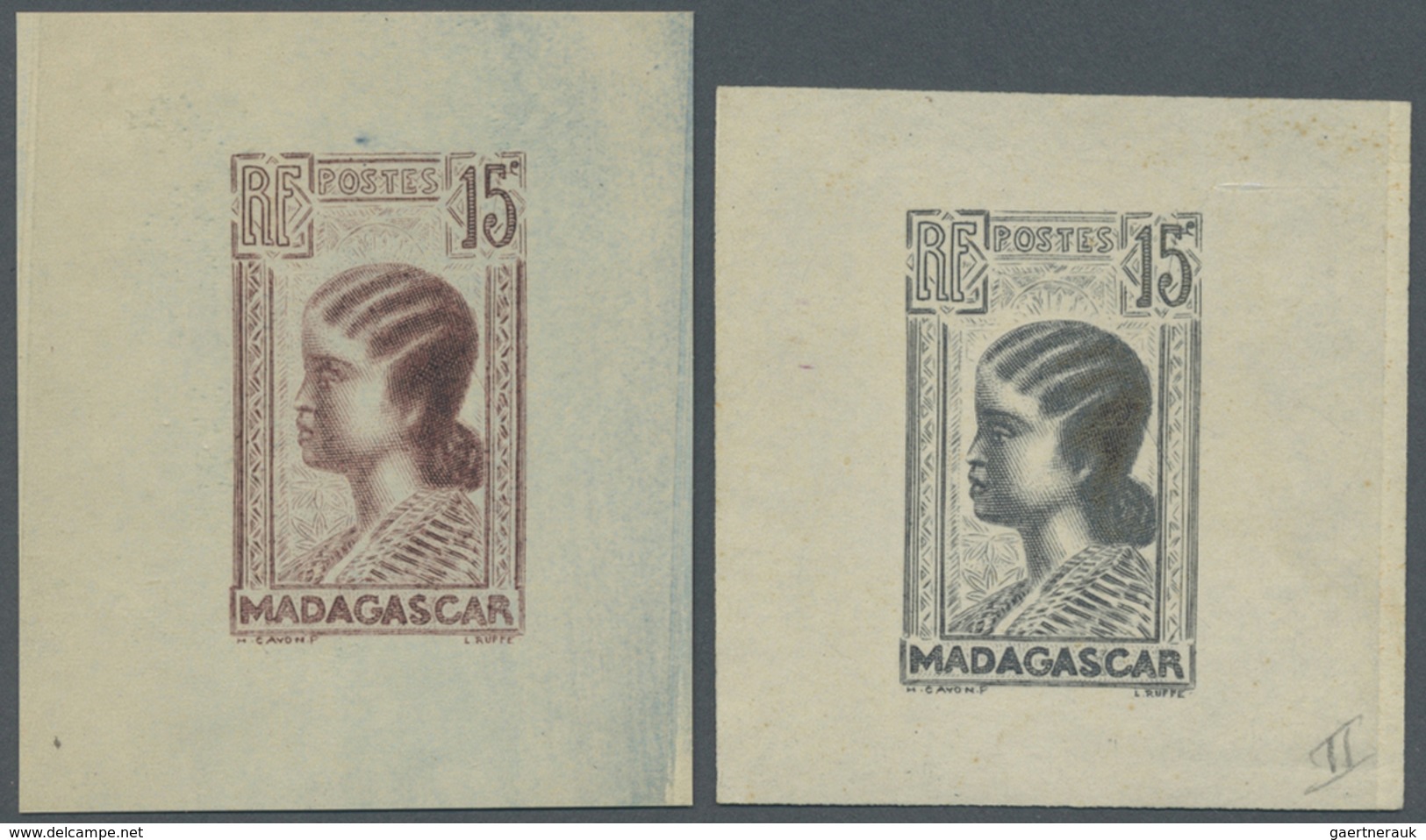 (*) Madagaskar: 1930, Definitives "Rural Life", Design "Native Woman", Two Imperforate Essays Of Not Rea - Autres & Non Classés