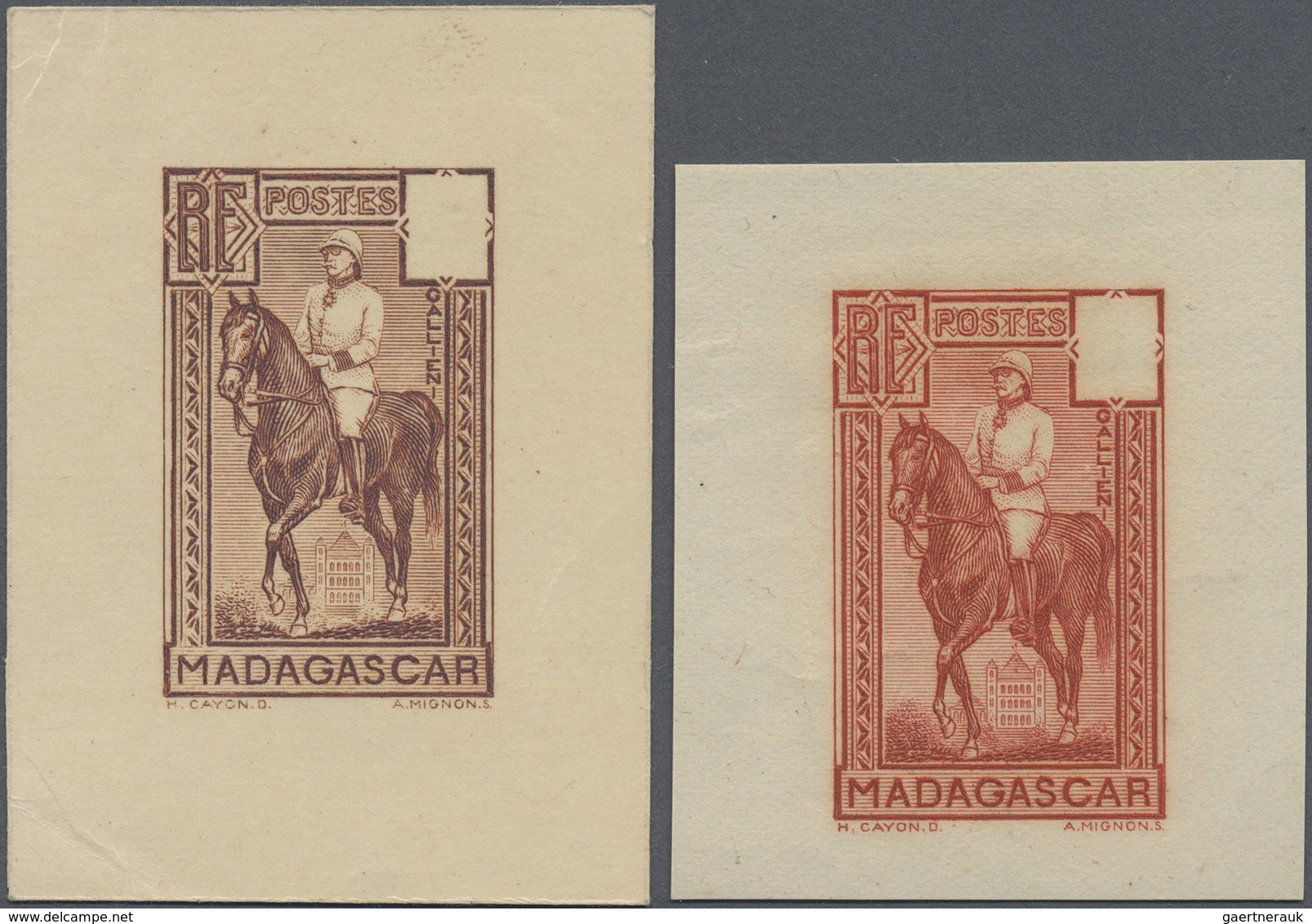 (*) Madagaskar: 1931, General Gallieni, Two Single Die Proofs With Blank Value Field, In Colours "brown" - Altri & Non Classificati