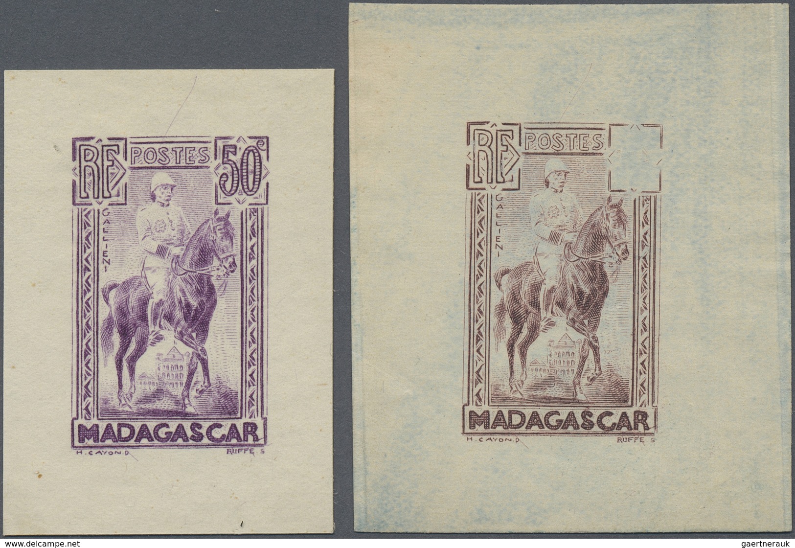 (*) Madagaskar: 1936/40, General Gallieni, Group Of Four Single Die Proofs Of Similar But Not Realised D - Autres & Non Classés