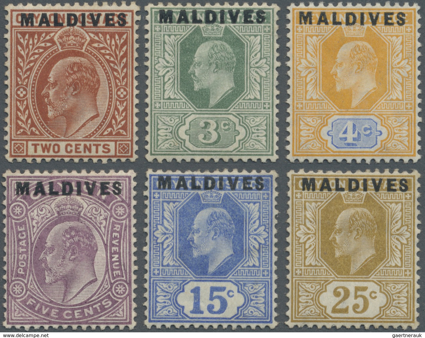 * Malediven: 1906 First Issue Complete Set Of Six, Mint Lightly Hinged, Fresh And Fine. (SG £300) - Maldiven (1965-...)