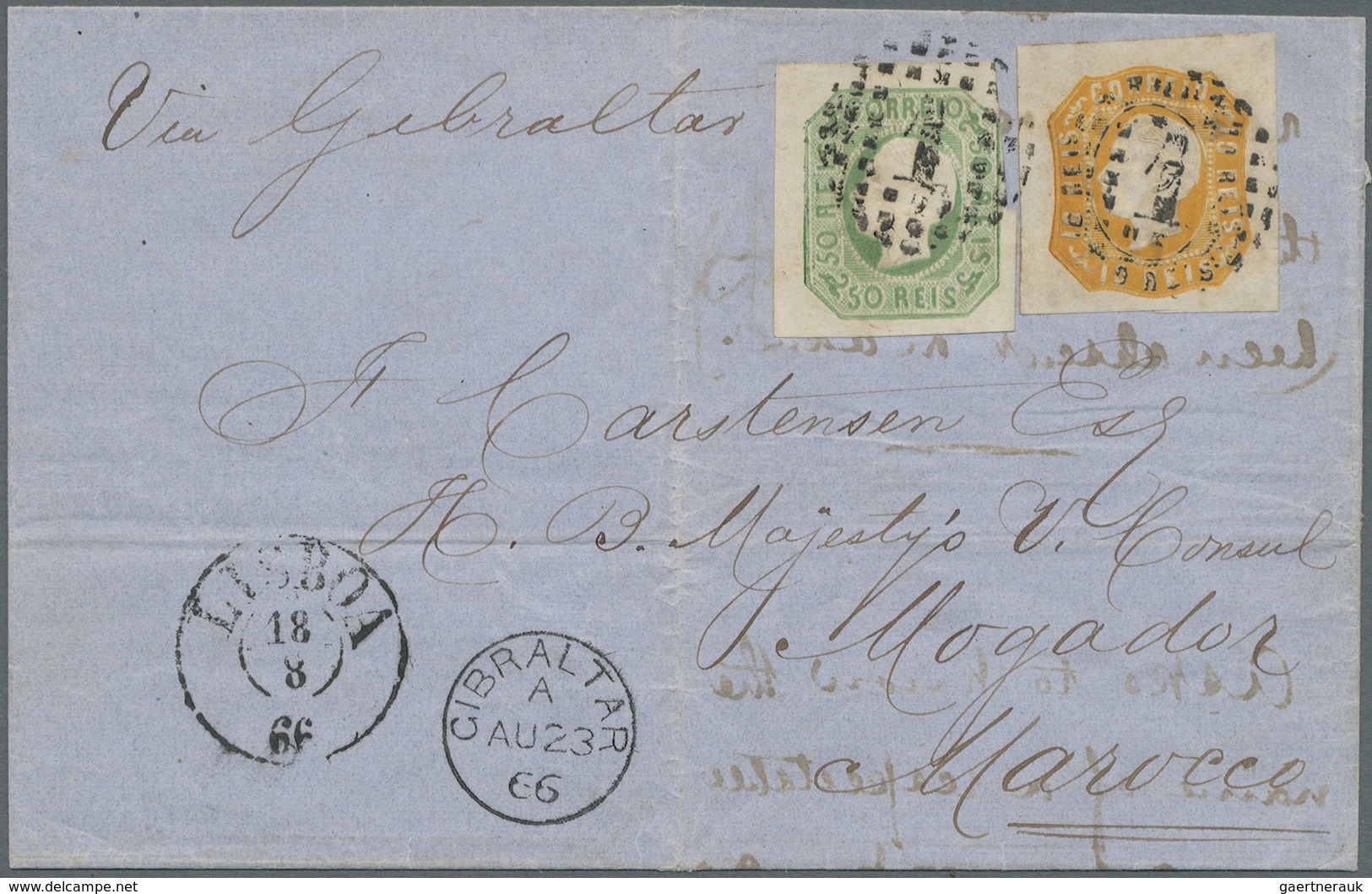 Br Marokko: 1866. Envelope (folded) Addressed To 'S. Carstensen, H.B. Majesty's Vice Consul, Mogador, M - Marokko (1956-...)