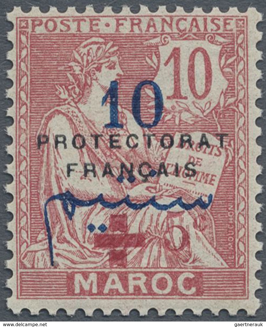* Marokko: 1915, Red Cross 10 C. On 10 C. Pink With Additional Overprint '+ 5c' In Dark Carmine Mint H - Morocco (1956-...)