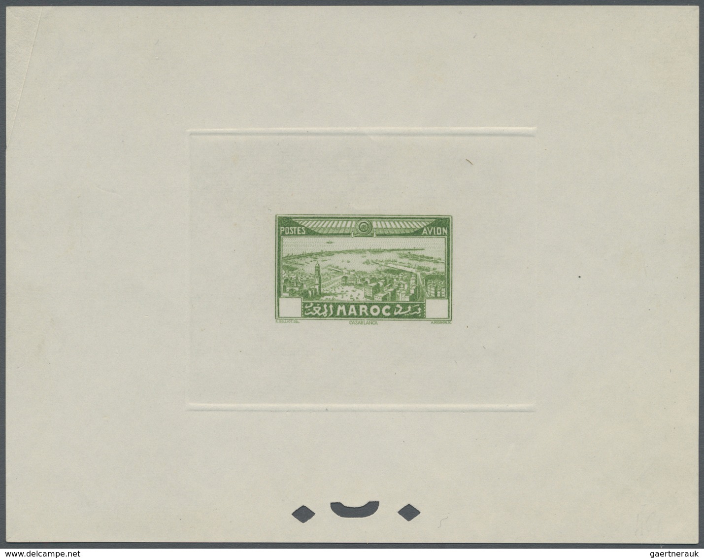 (*) Marokko: 1933, Airmails "View of Casablanca", five epreuve in issued design but without value, colou