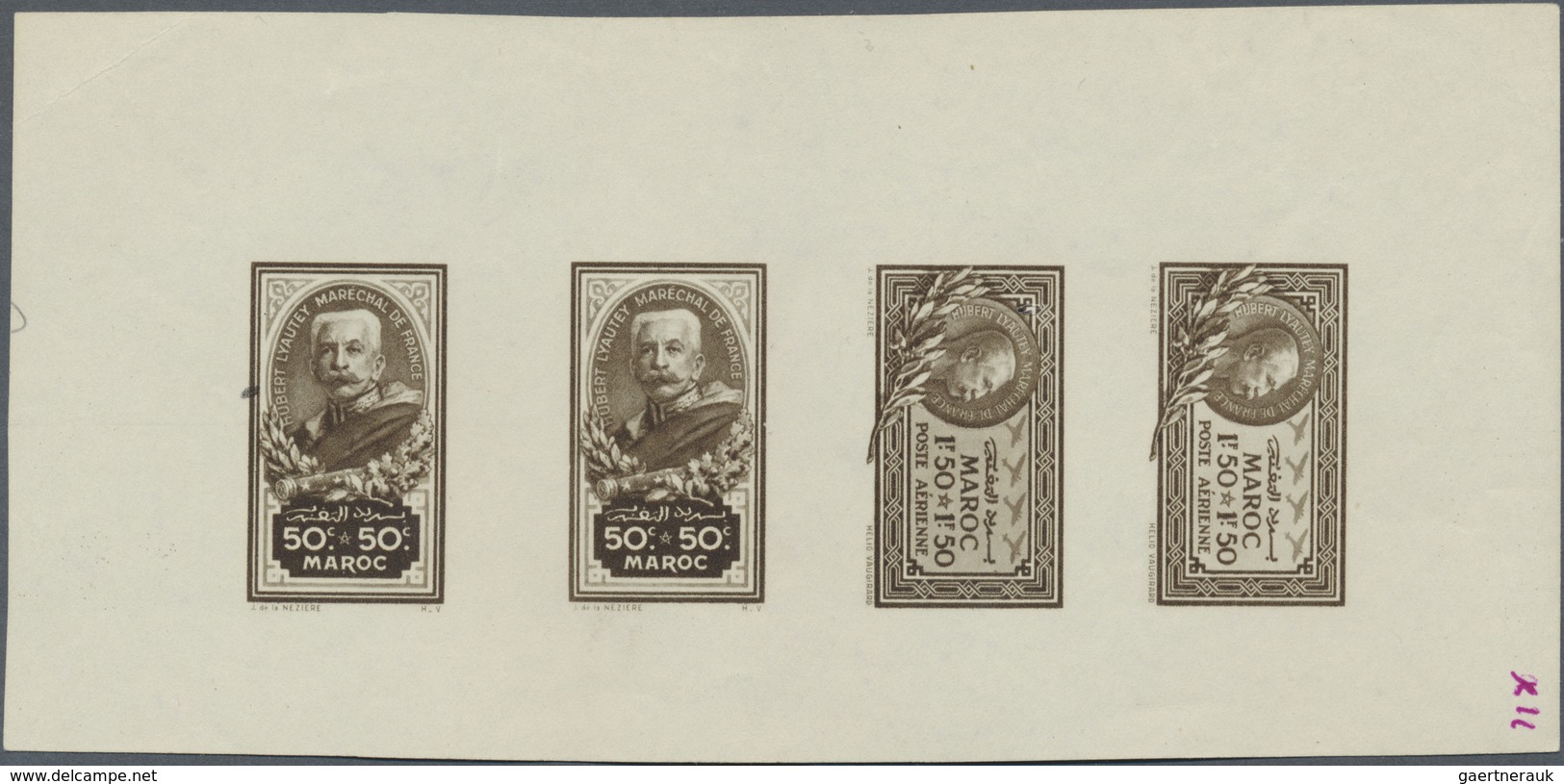 ** Marokko: 1935, French Morocco. Collective Proof Sheet Containing One Pair Postage 50+50c Marshal Lya - Marocco (1956-...)