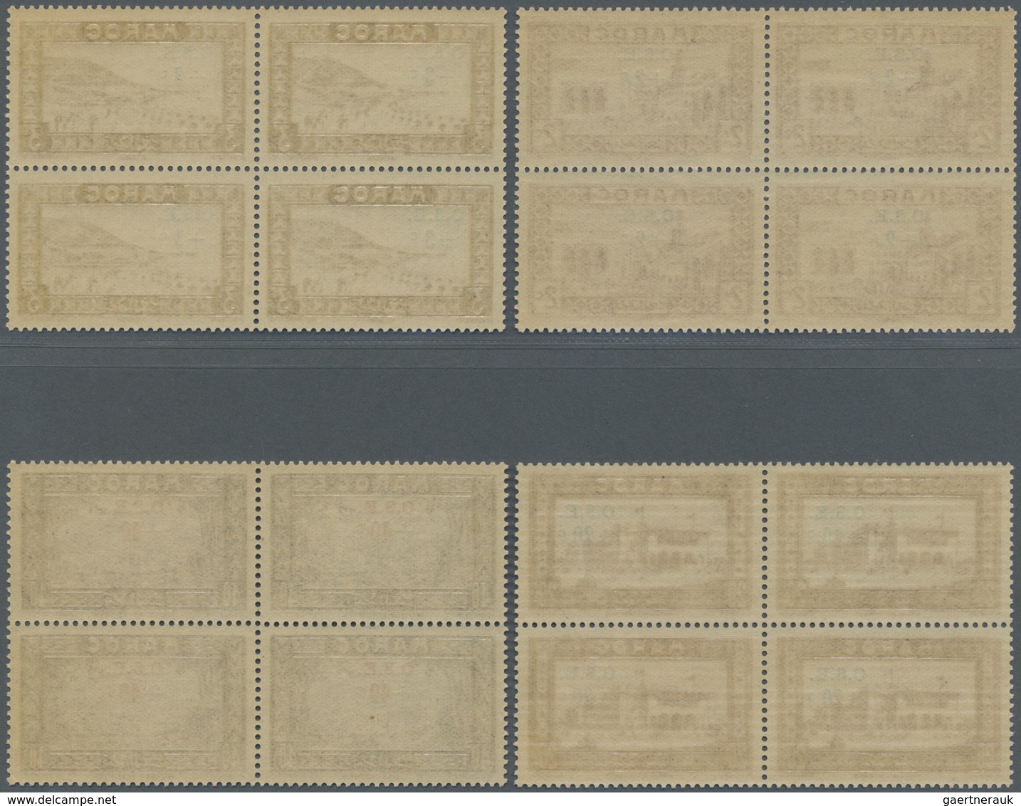 ** Marokko: 1938, Children's Relief, 2c. To 10f., Complete Set Of Eight Values As Blocks Of Four, Unmou - Marokko (1956-...)