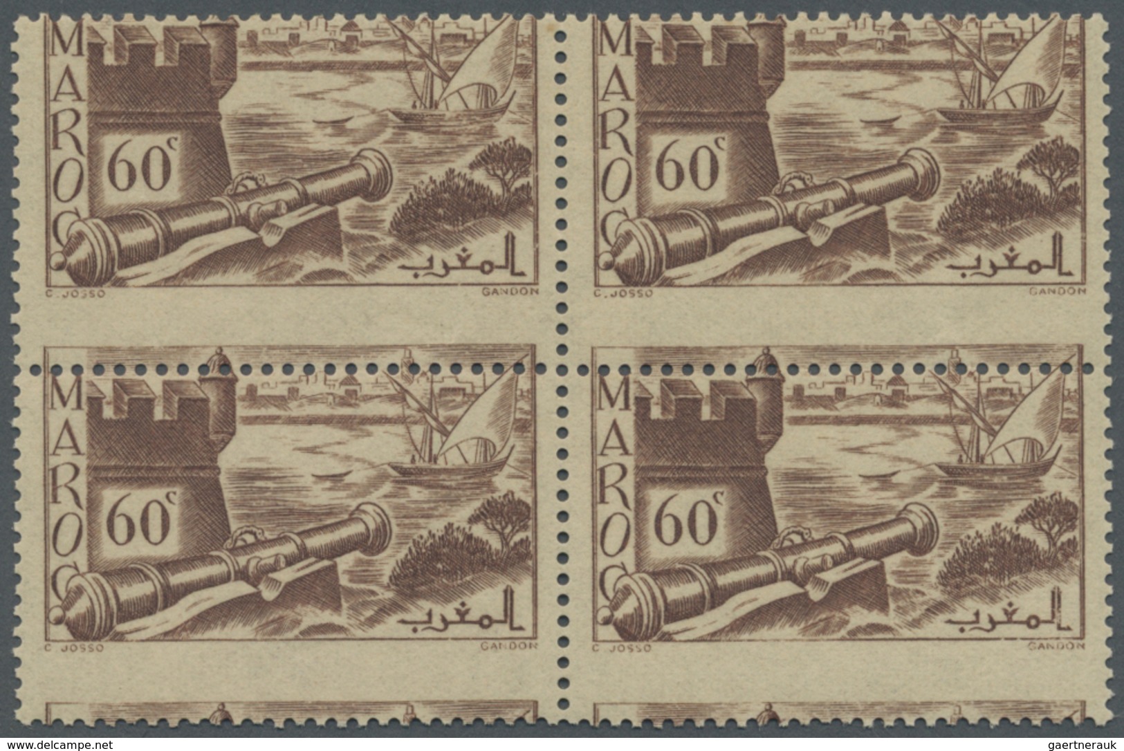 ** Marokko: 1940, 60c. Brown "Remparts De Sale", Misperforated Block Of Four, Therefore Appearance As " - Marokko (1956-...)