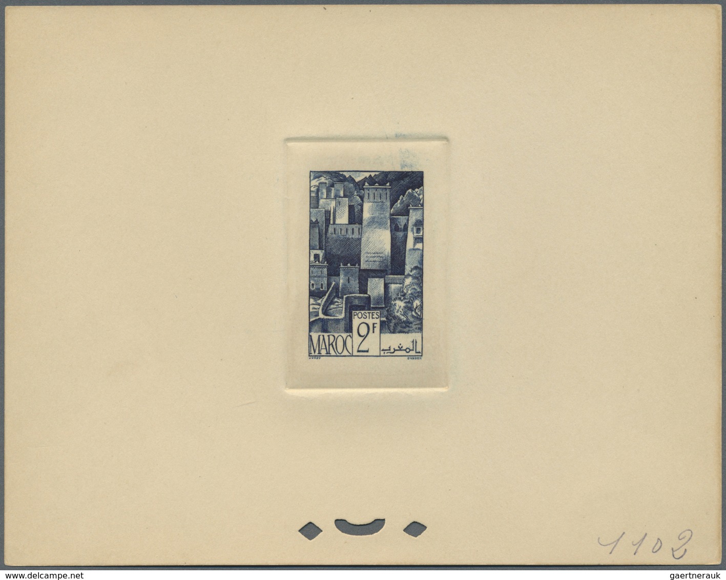(*) Marokko: 1947, 2fr. Kasbah, Group Of Nine Epreuve In Differing Colours (partly Some Striated Toning) - Maroc (1956-...)