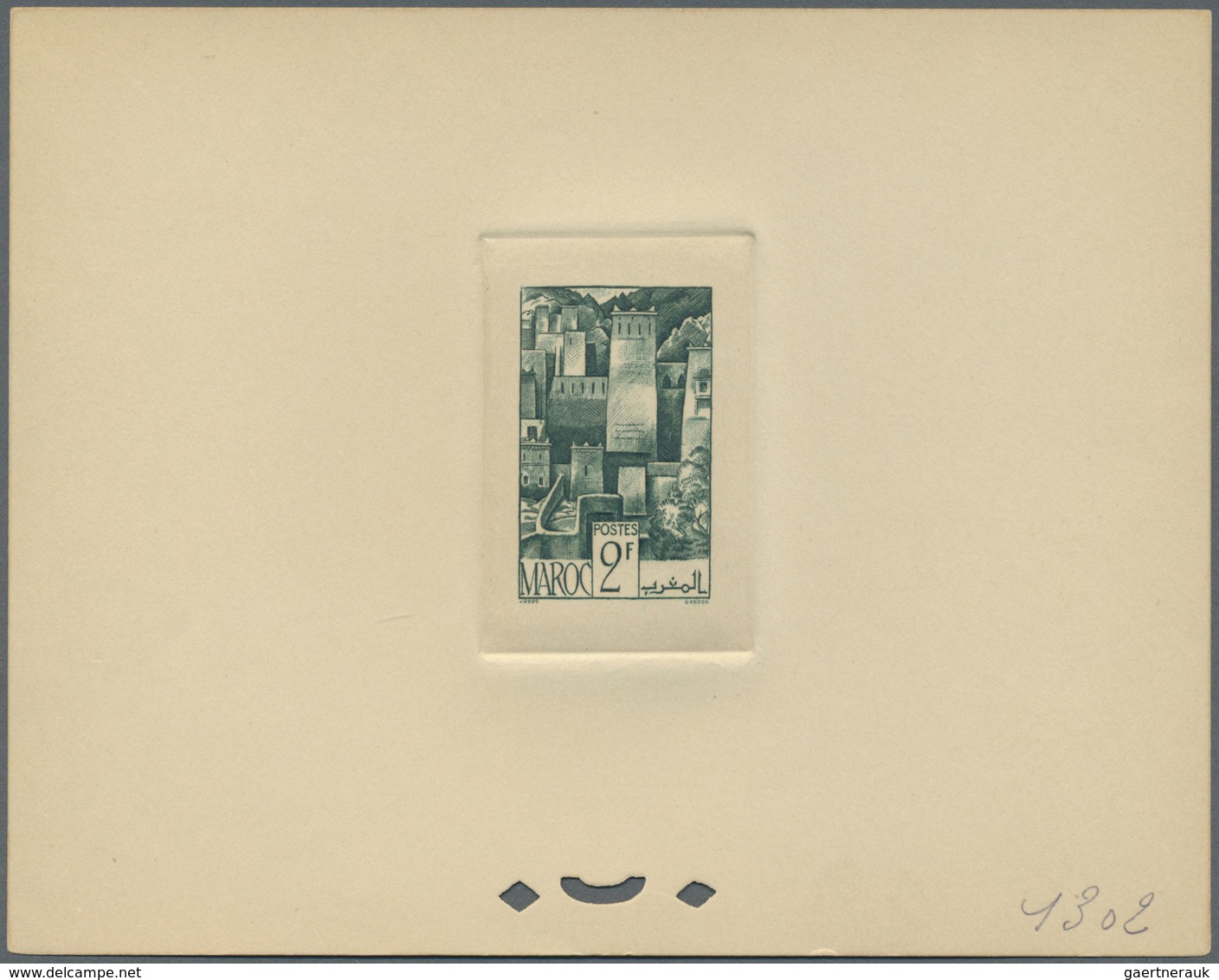 (*) Marokko: 1947, 2fr. Kasbah, group of nine epreuve in differing colours (partly some striated toning)