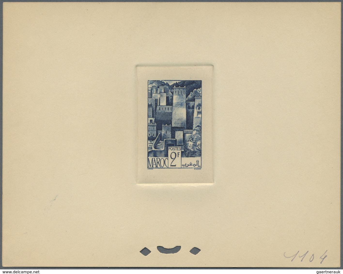 (*) Marokko: 1947, 2fr. Kasbah, group of nine epreuve in differing colours (partly some striated toning)