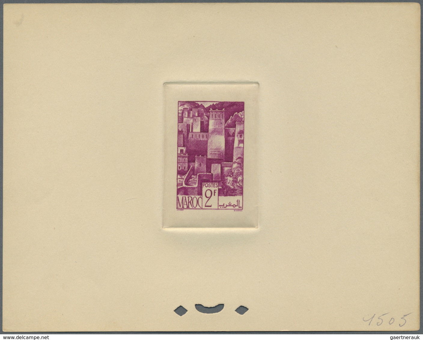 (*) Marokko: 1947, 2fr. Kasbah, group of nine epreuve in differing colours (partly some striated toning)