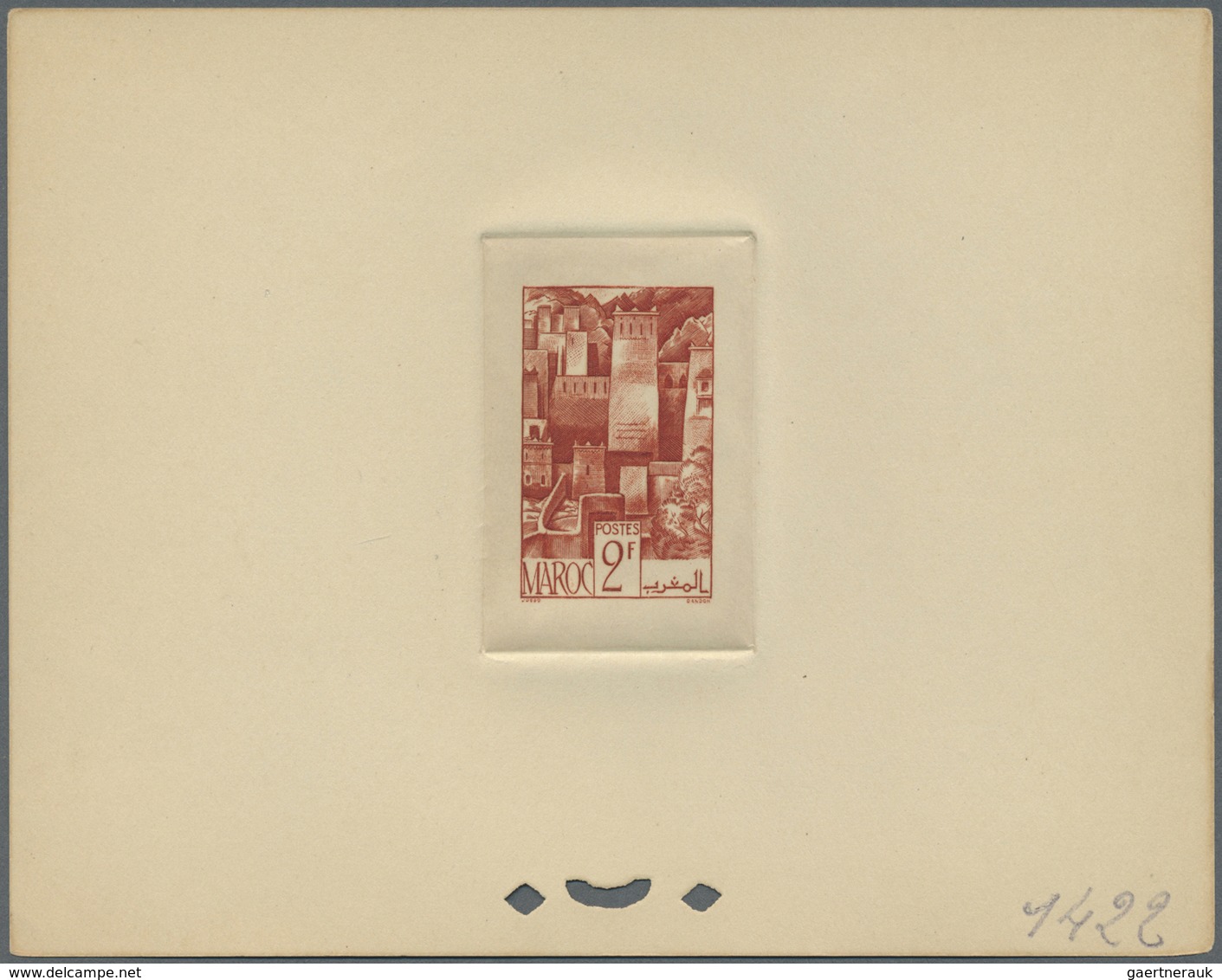 (*) Marokko: 1947, 2fr. Kasbah, group of nine epreuve in differing colours (partly some striated toning)