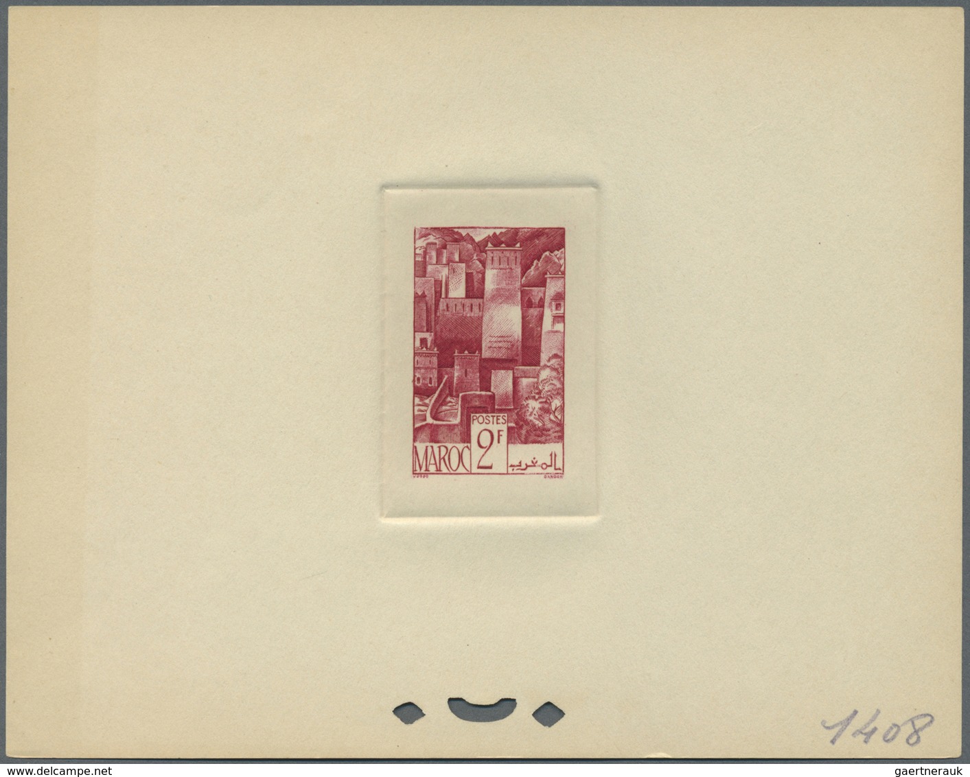 (*) Marokko: 1947, 2fr. Kasbah, group of nine epreuve in differing colours (partly some striated toning)