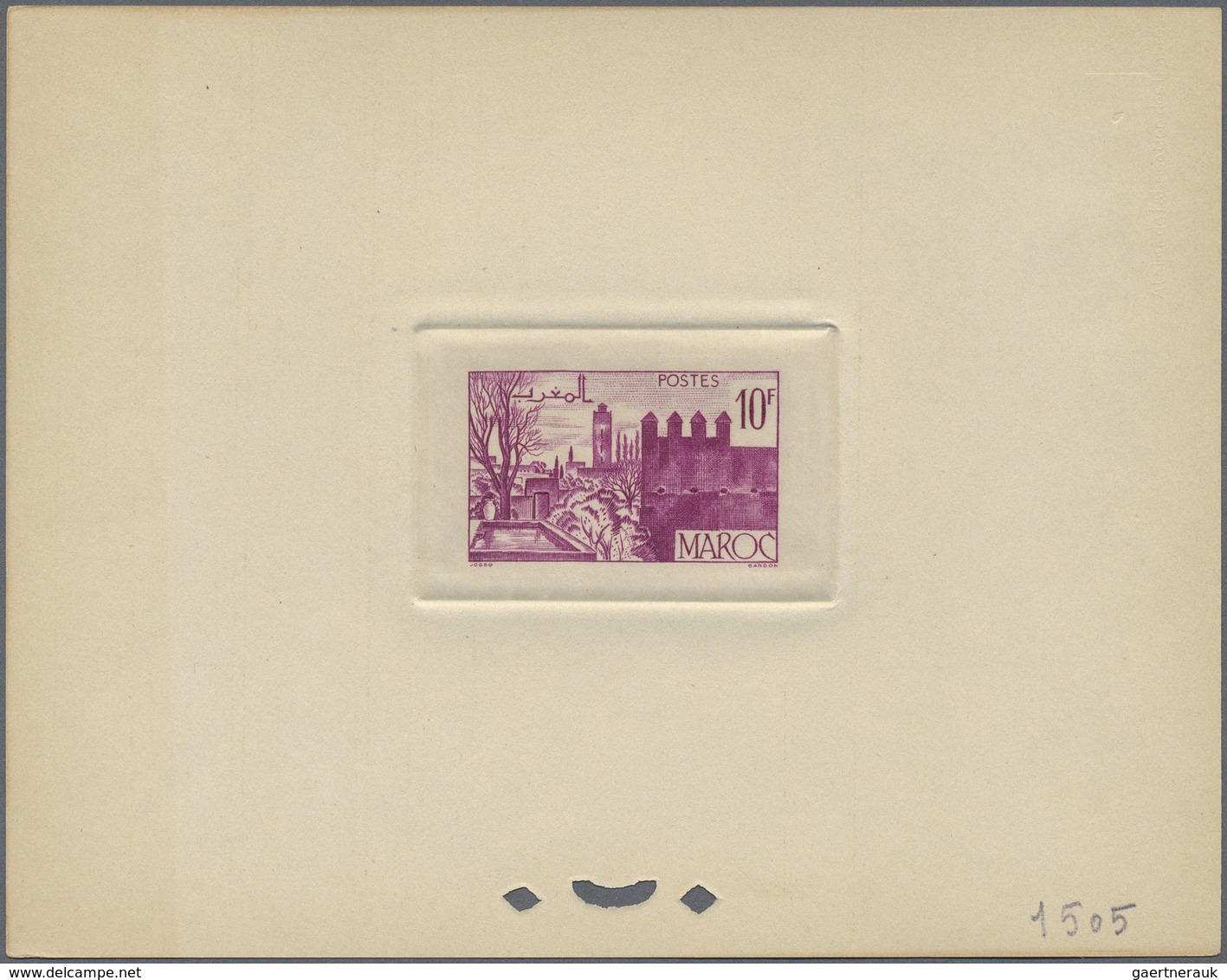 (*) Marokko: 1947/1948, 10fr. Fes, group of six epreuve in differing colours (partly some striated tonin