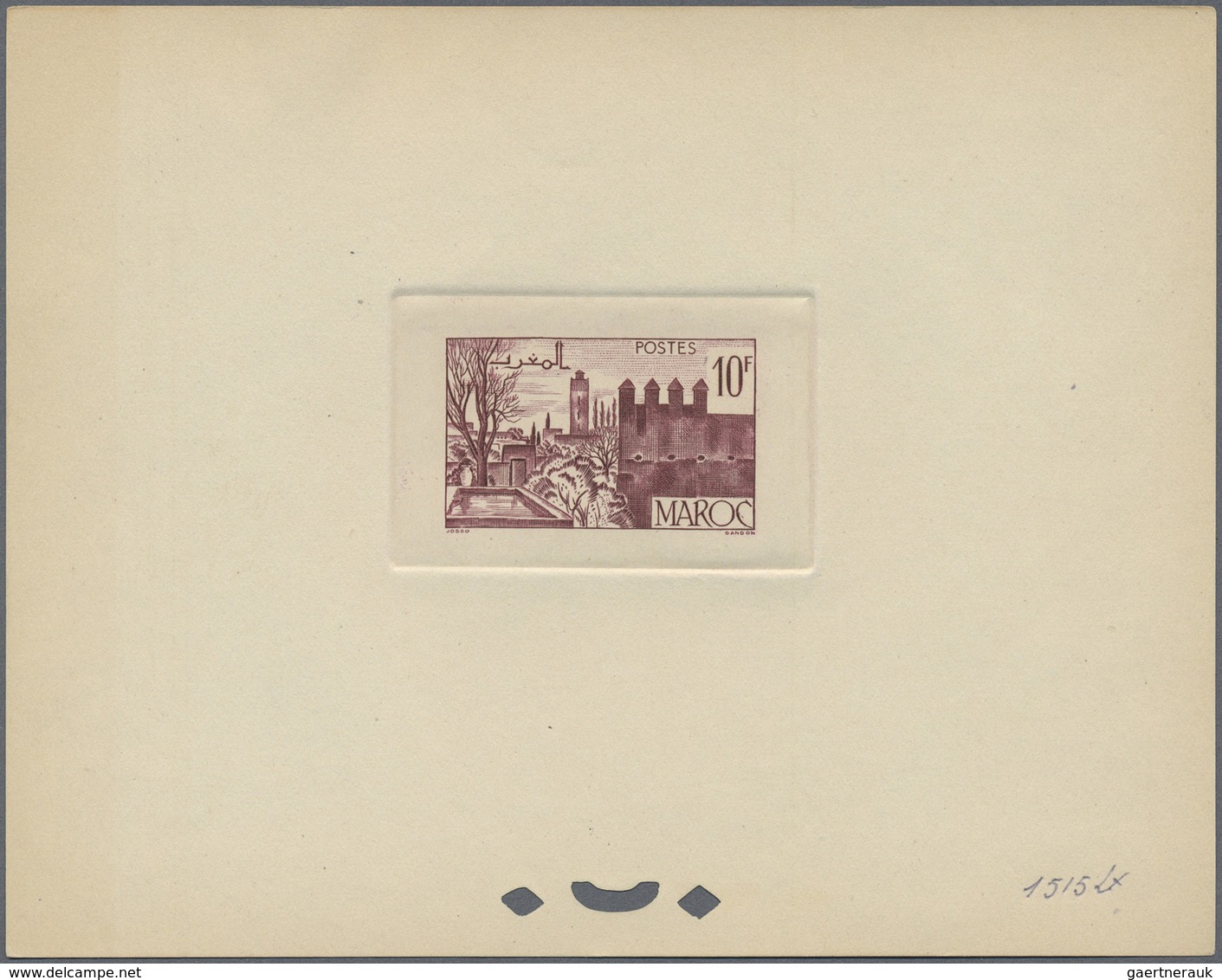 (*) Marokko: 1947/1948, 10fr. Fes, group of six epreuve in differing colours (partly some striated tonin