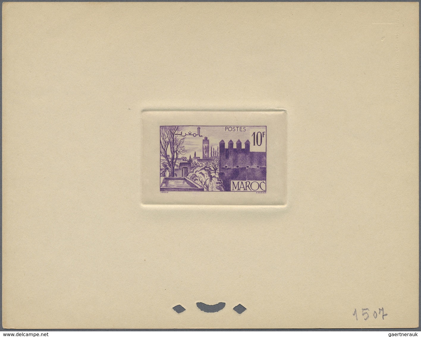 (*) Marokko: 1947/1948, 10fr. Fes, group of seven epreuve in differing colours (partly some striated ton