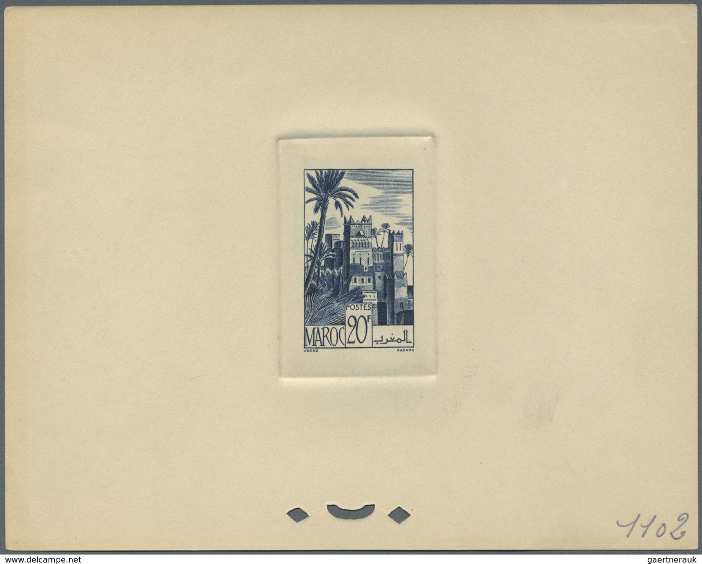 (*) Marokko: 1947, 29fr. Kasbah, group of eight epreuve in differing colours (partly some striated tonng