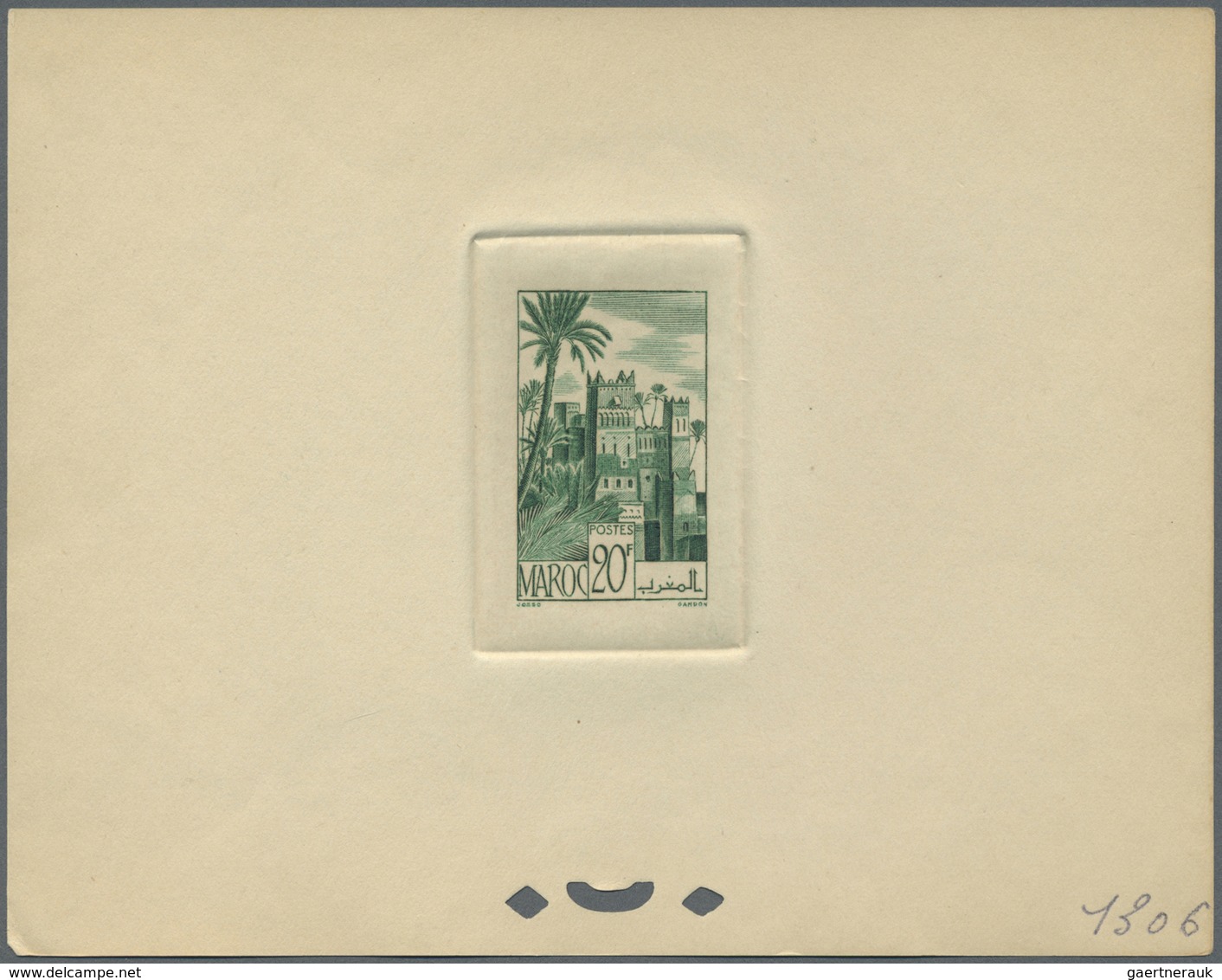 (*) Marokko: 1947, 29fr. Kasbah, group of eight epreuve in differing colours (partly some striated tonng