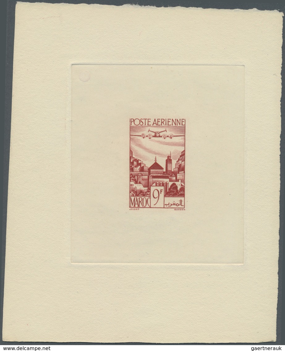 (*) Marokko: 1947, Airmails, 9fr. Brownish Red, 40fr. Yellow-green And 50fr. Violet-brown, Three Epreuve - Maroc (1956-...)