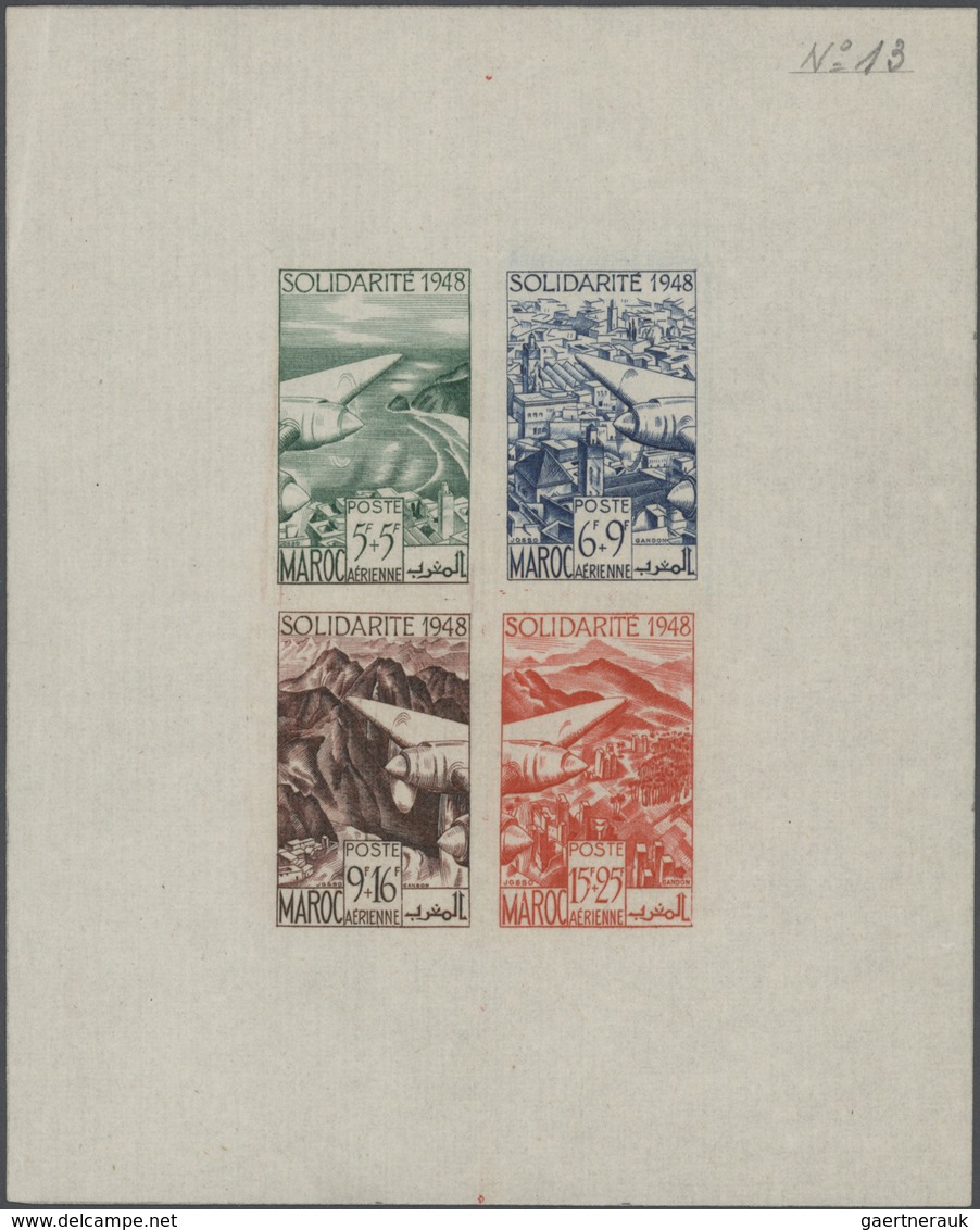 **/(*) Marokko: 1949, "SOLIDARITE 1948", Four Airmail Stamps Each As Epreuve De Luxe; In Addition Four Impe - Marokko (1956-...)