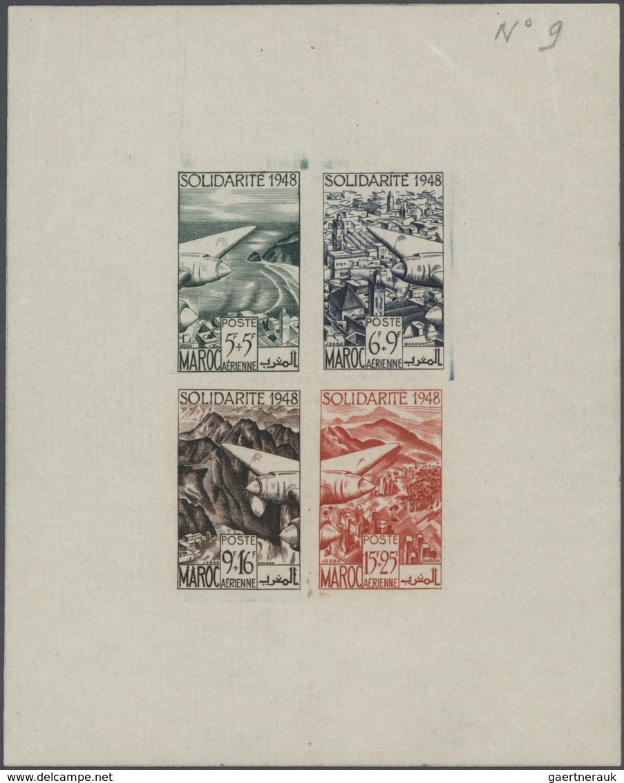 **/(*) Marokko: 1949, "SOLIDARITE 1948", four airmail stamps each as epreuve de luxe; in addition four impe