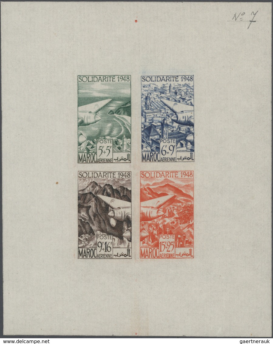 **/(*) Marokko: 1949, "SOLIDARITE 1948", four airmail stamps each as epreuve de luxe; in addition four impe