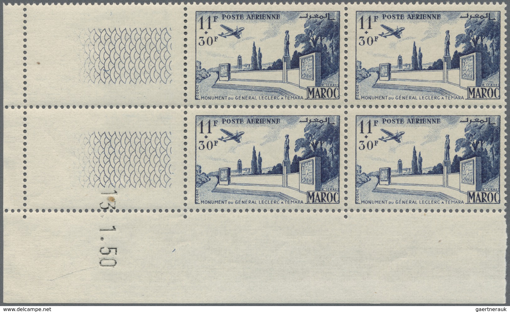 ** Marokko: 1952, Airmails "Leclerc Monument At Temara", 6fr. To 11fr., Complete Set Of Four Values Eac - Maroc (1956-...)