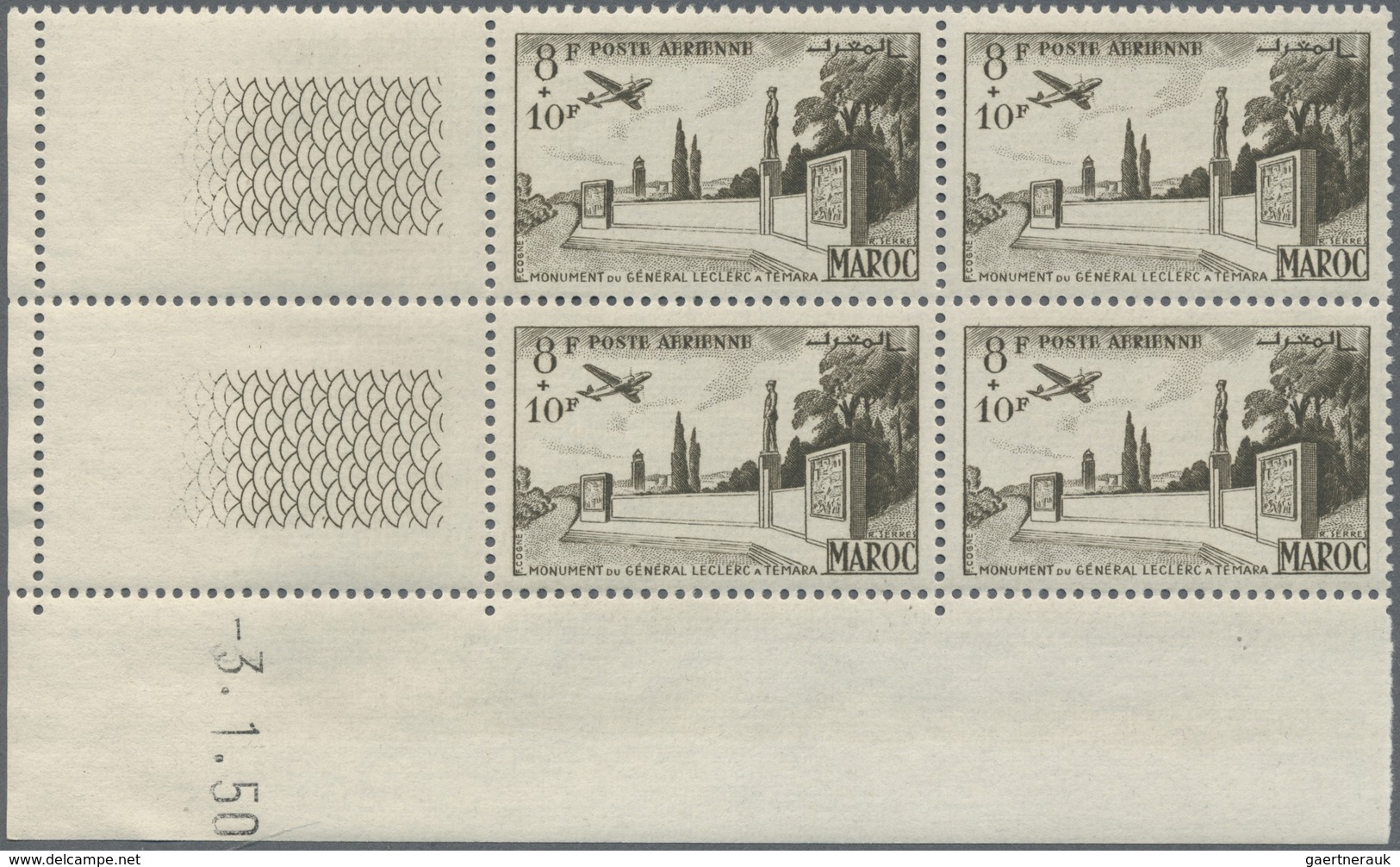 ** Marokko: 1952, Airmails "Leclerc Monument At Temara", 6fr. To 11fr., Complete Set Of Four Values Eac - Maroc (1956-...)