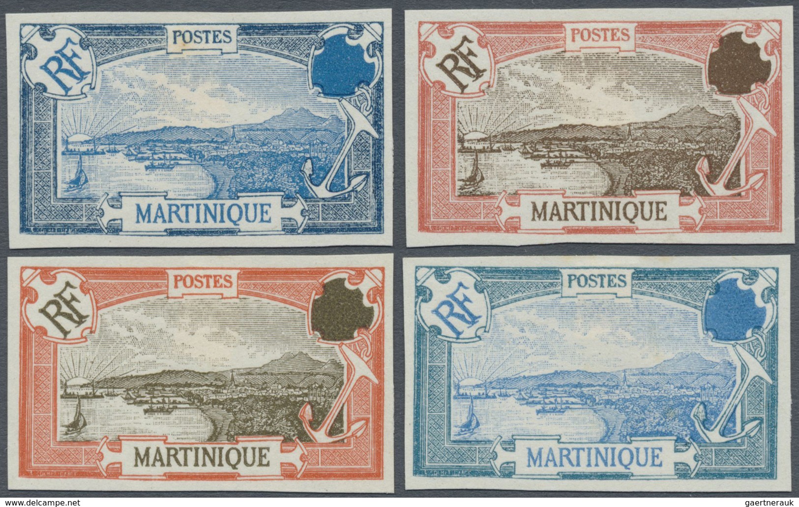 (*) Martinique: 1908, Port Of France, Four Color Proofs, Without Declaration Of Value In The Cartridge A - Andere & Zonder Classificatie