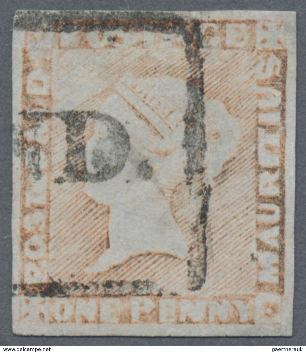 O Mauritius: 1848, QV 1 D Orange "POST PAID" Backround Diagonal Worn Striped (fourth Issue) On Bluish - Maurice (...-1967)