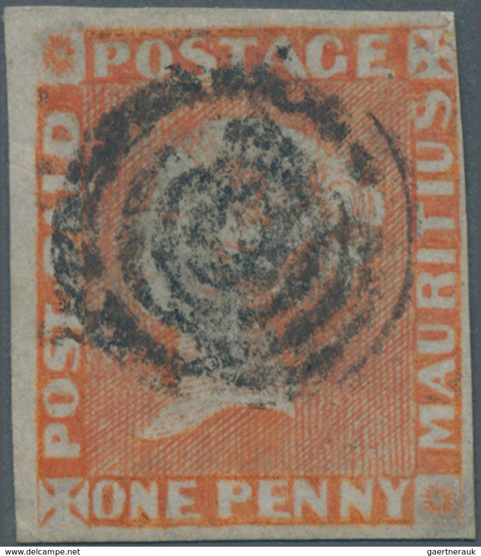 O Mauritius: 1853, 1d. Vermilion, Early Impression, Fresh Colour, Close To Large Margins, Repaired, Fi - Maurice (...-1967)