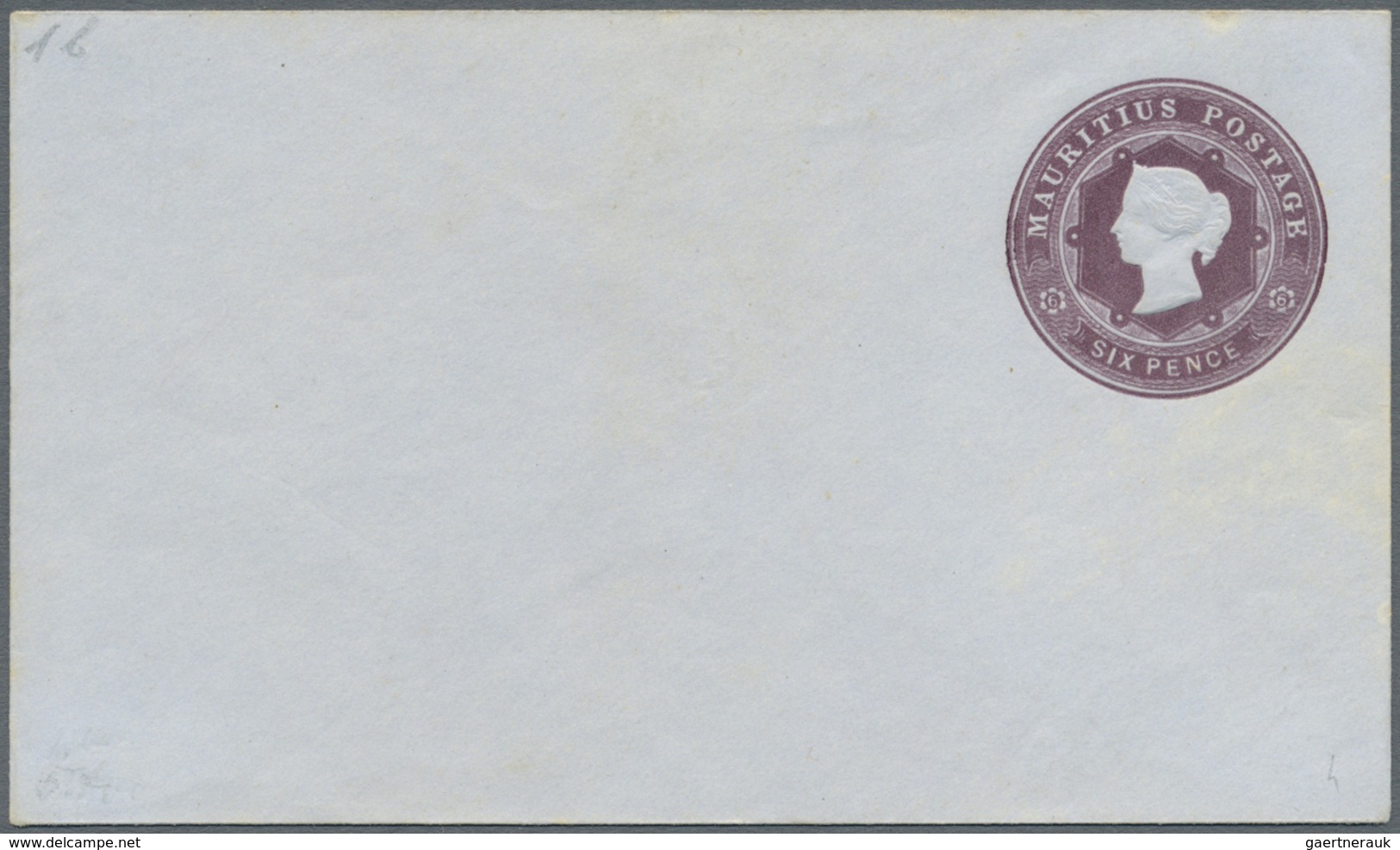GA Mauritius: 1862, QV stationery envelopes (5): 6d (3, HG1a x2, 3d), 9d (2, HG 2, 2a) plus 6d (HG1) ov