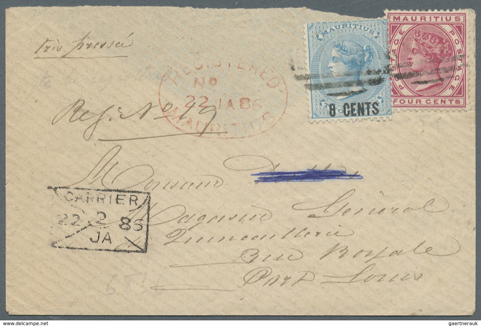 Br Mauritius: 1886. Registered Express Envelope (backflap Missing) Addressed To Port Louis Bearing SG 8 - Mauritius (...-1967)