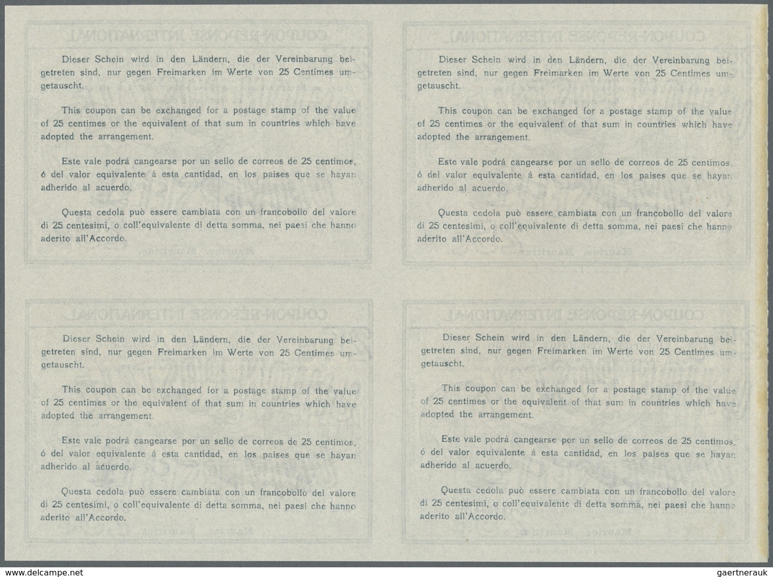 GA Mauritius: Design "Rome" 1906 International Reply Coupon As Block Of Four 18 C. Of A Rupee Mauritius - Mauritius (...-1967)