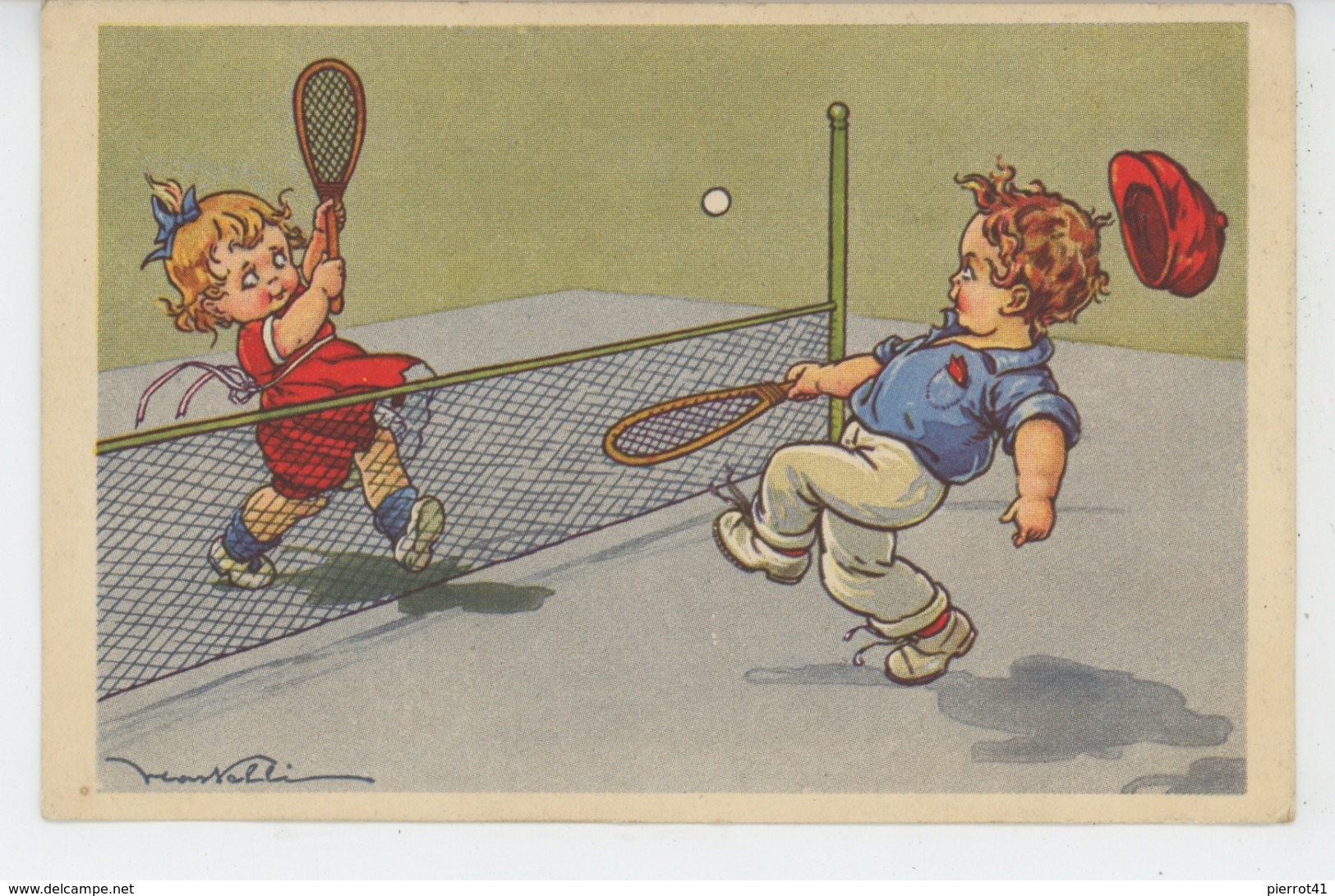 ENFANTS -  Jolie Carte Fantaisie Enfants Jouant Au Tennis Signée CASTELLI - Castelli