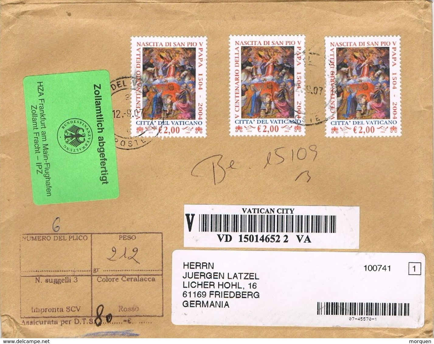 27396. Carta Certificada VATICANO 2007. Servicio Filatelico. DOUANE Label Aduana - Covers & Documents