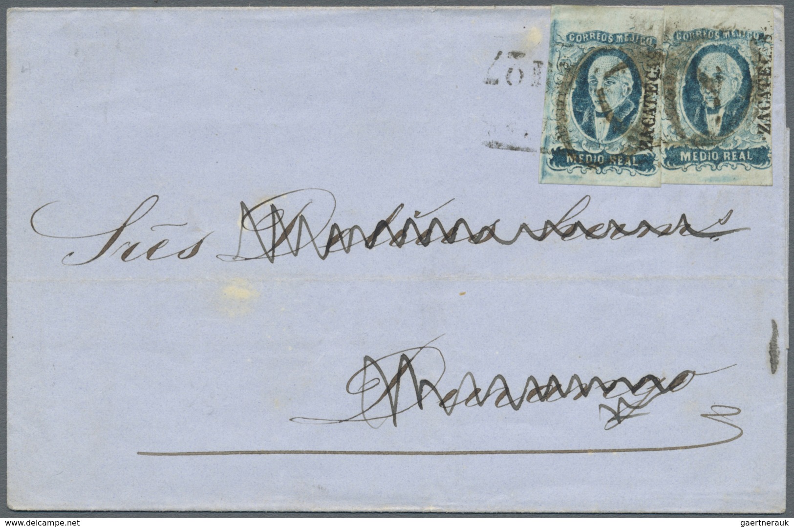 Br Mexiko: 1856, 1 R. Yellow Horizontal Pair With Overprint "MORELIA", Full Margins On Two Sides, On Fo - Mexique