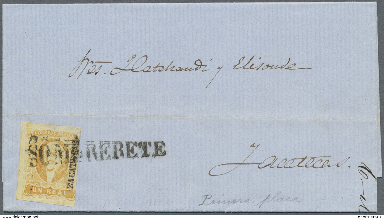 Br Mexiko: 1856, 1 R. Yellow With Overprint "GUANAJUATO", Full Margins On Two Sides, On Folded Envelope - Mexique