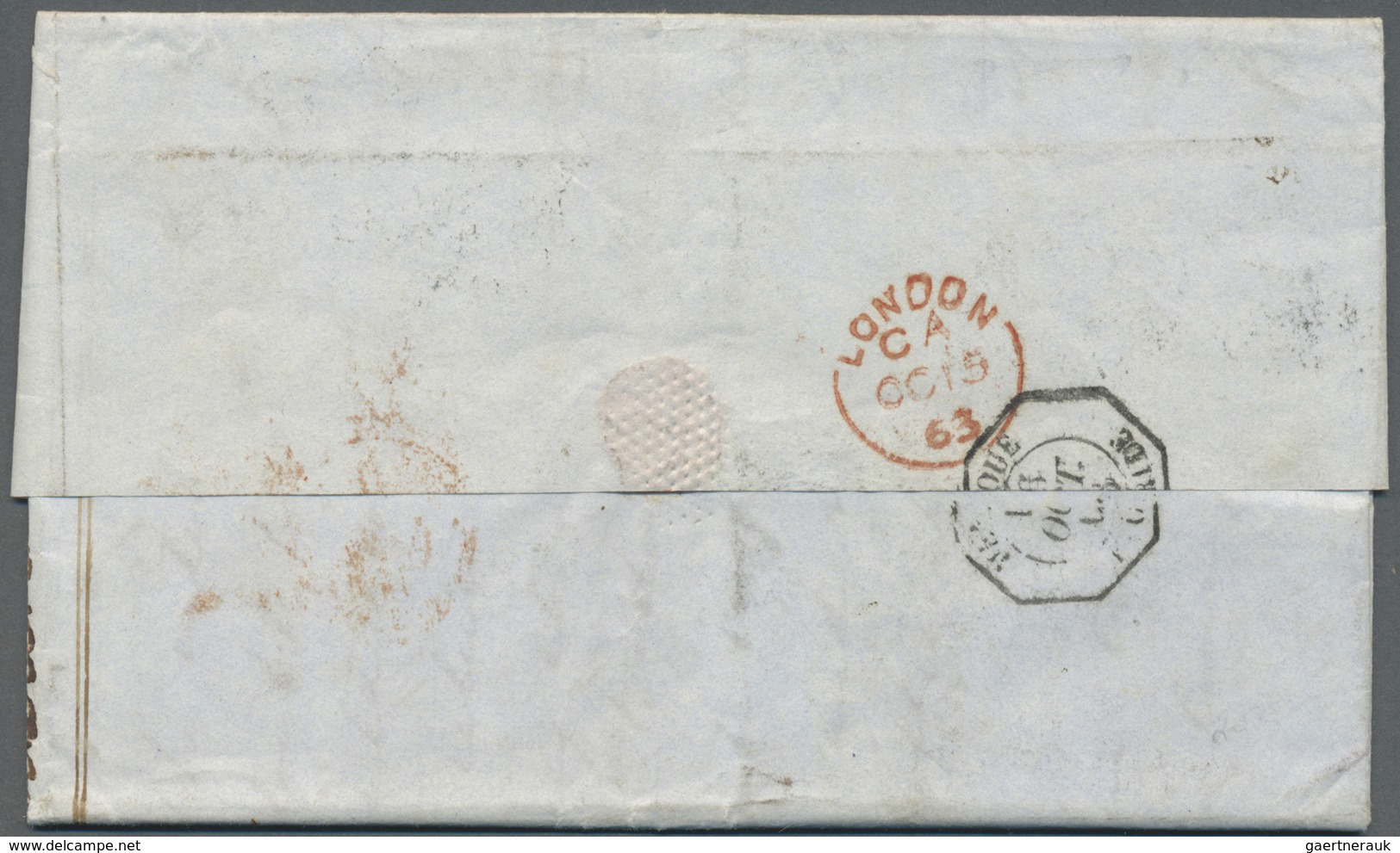 Br Mexiko: 1863. Envelope (fold) Addressed To Mexico Bearing Great Britain SG 90, 1s Green (2) Tied By - Mexico