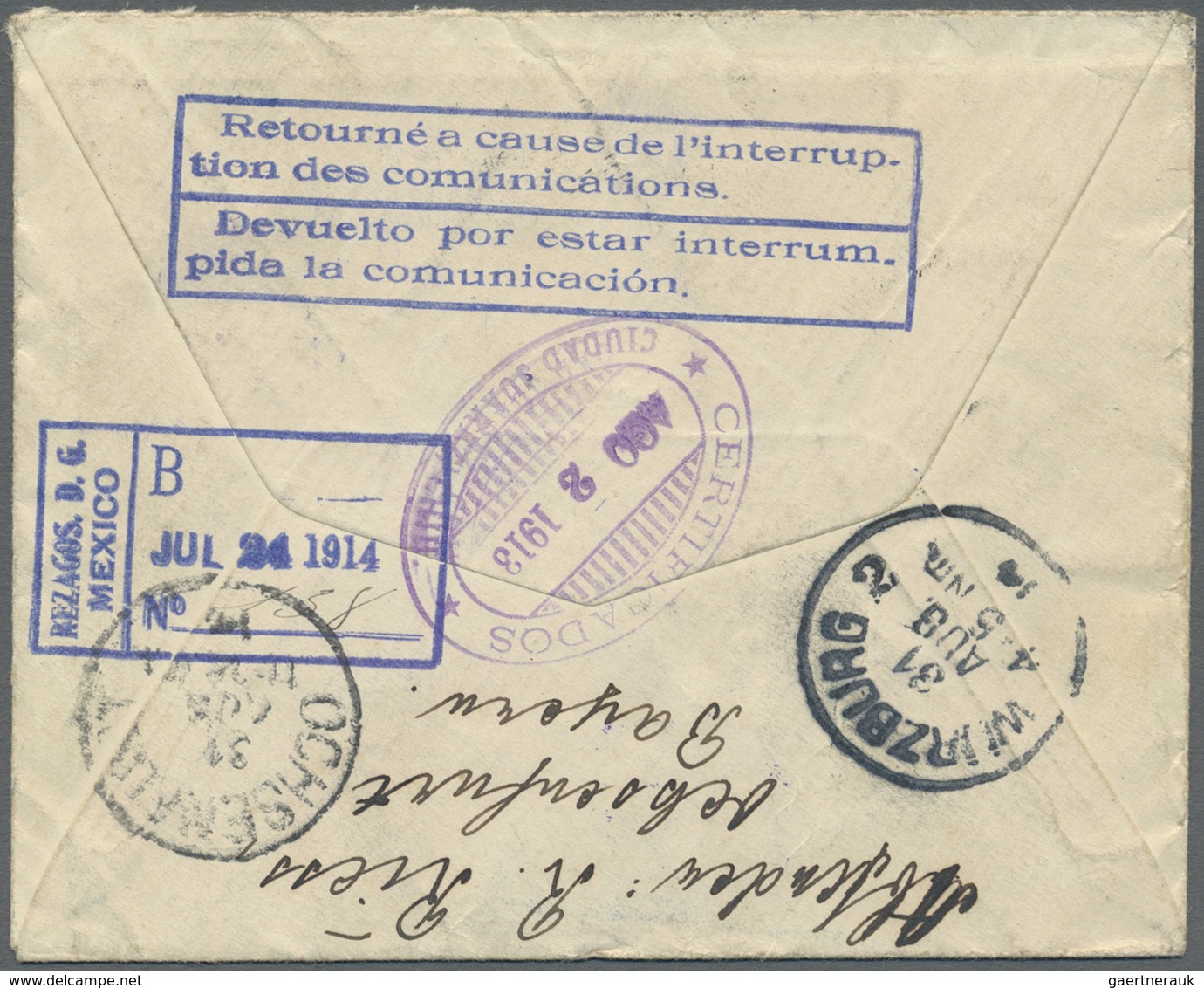 Br Mexiko: 1913, Bavarian Registered-envelope Bearing 4x 10 Pf Sent From "SULZBACH 20 JUL 13" To Durang - Mexico