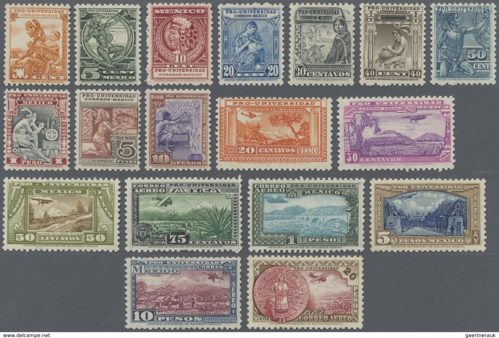 */(*) Mexiko: 1934, Pictorial Issue In Favour Of Mexico University, 1 C. To 20 P., Complete Unused Set Of - Mexique