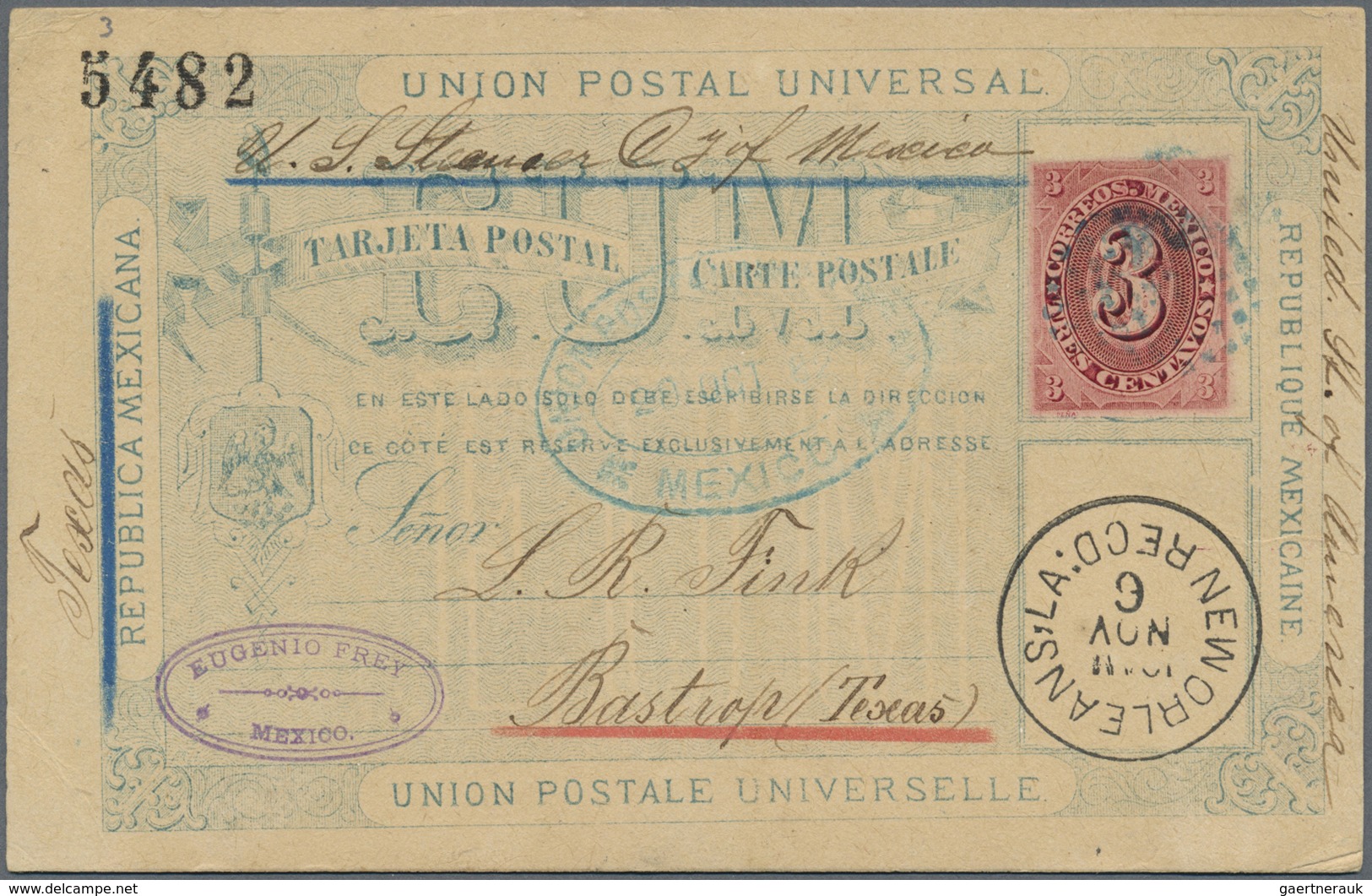 GA Mexiko - Ganzsachen: 1882, Stationery Card 3 C Deep-carmine Sent From "MEXICO 20 OCT 1882" Via New O - Mexique