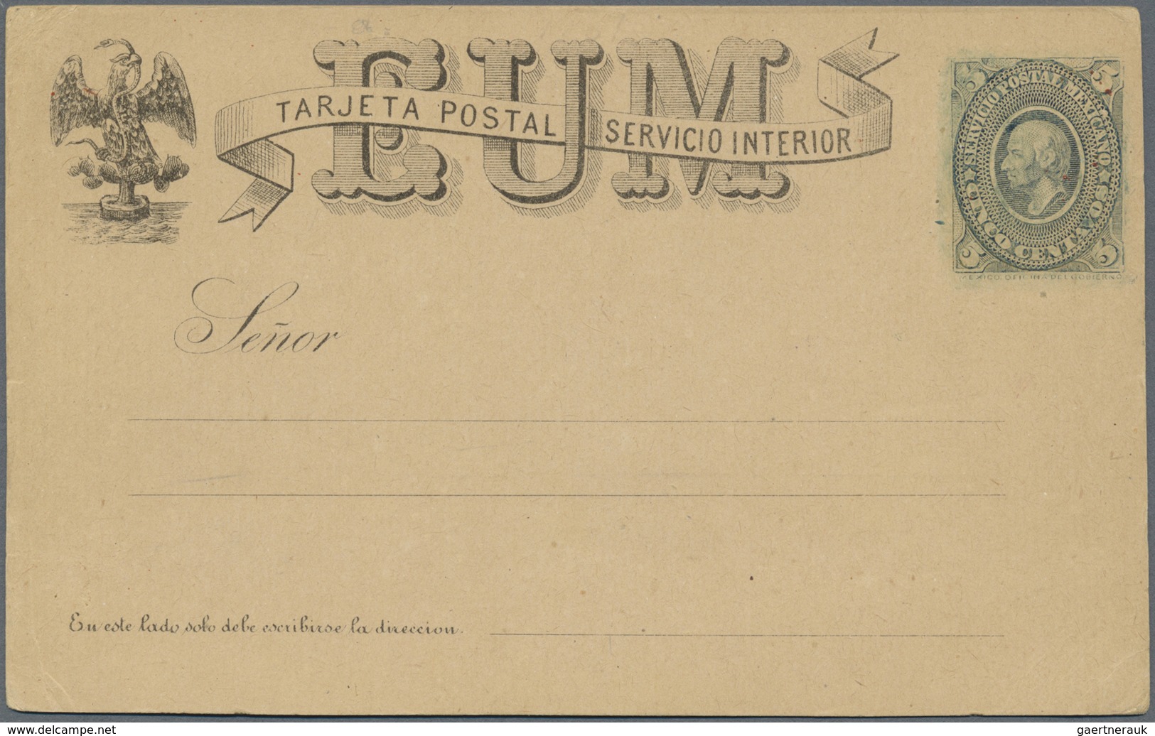 GA Mexiko - Ganzsachen: 1884, Stationery Card PROOF Hildalgo 5 C In Black And Blue "EUM Servicio Interi - Mexique