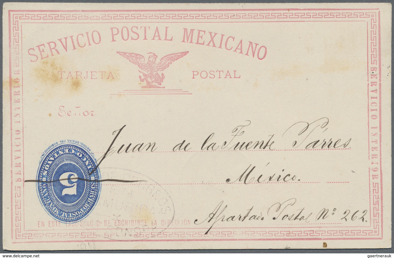 GA Mexiko - Ganzsachen: 1894, 5c. Blue Postal Stationery Card Showing Inverted Value At Bottom Left, Ti - Mexico