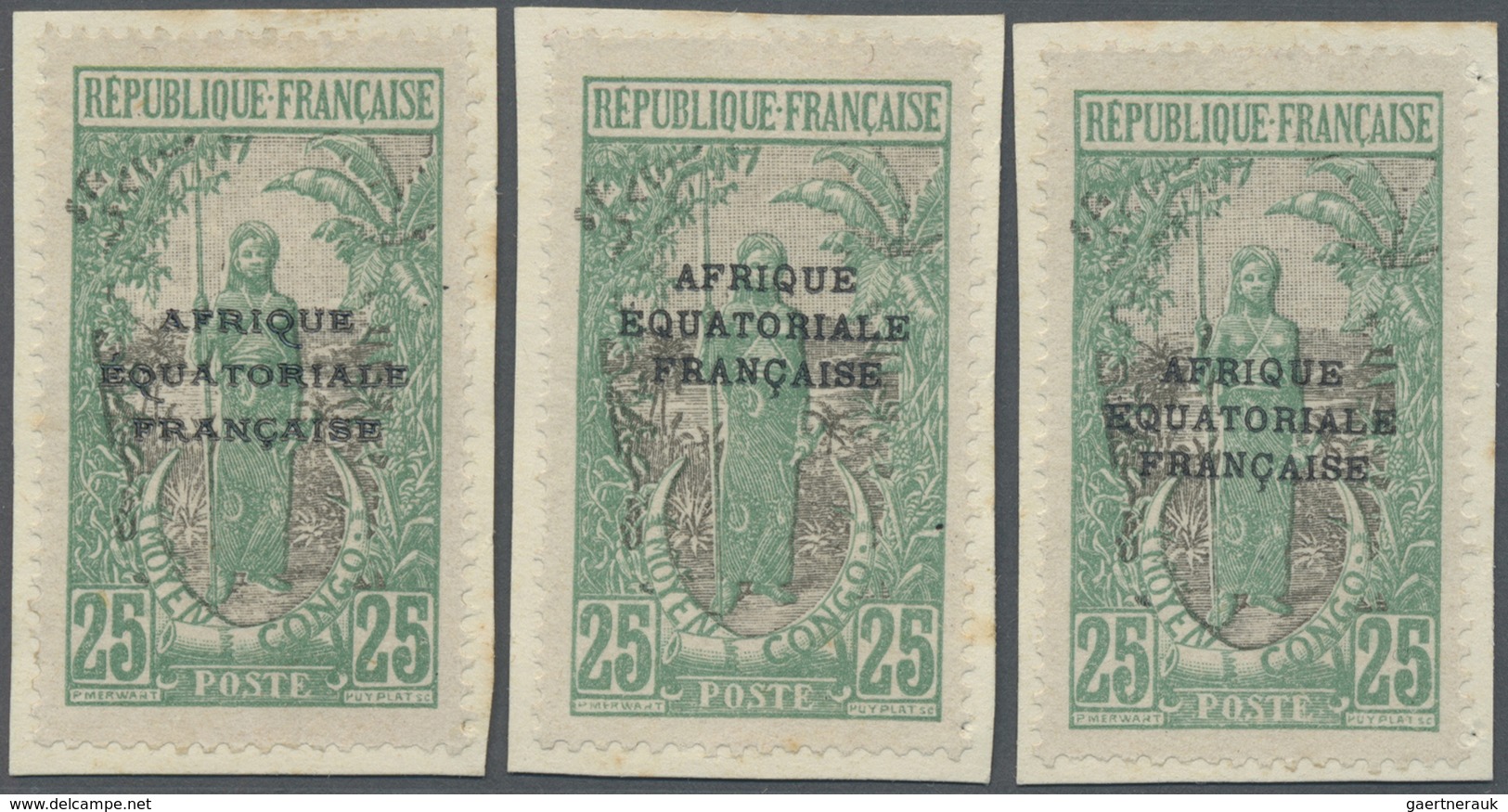 Brfst Mittelkongo: 1924, 25 C. Green/gray With Overprint, Three Different Overprint Types In Black Unused - Sonstige & Ohne Zuordnung